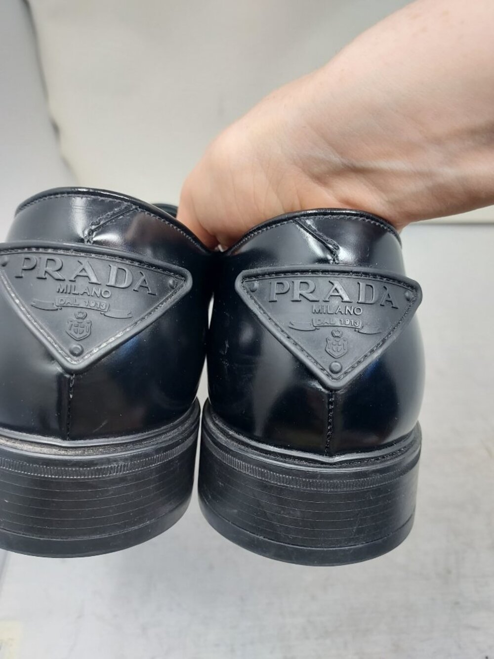 Prada MENS Black Lace Up Heel Triangle Logo Derby Shoe - Picture 5 of 10